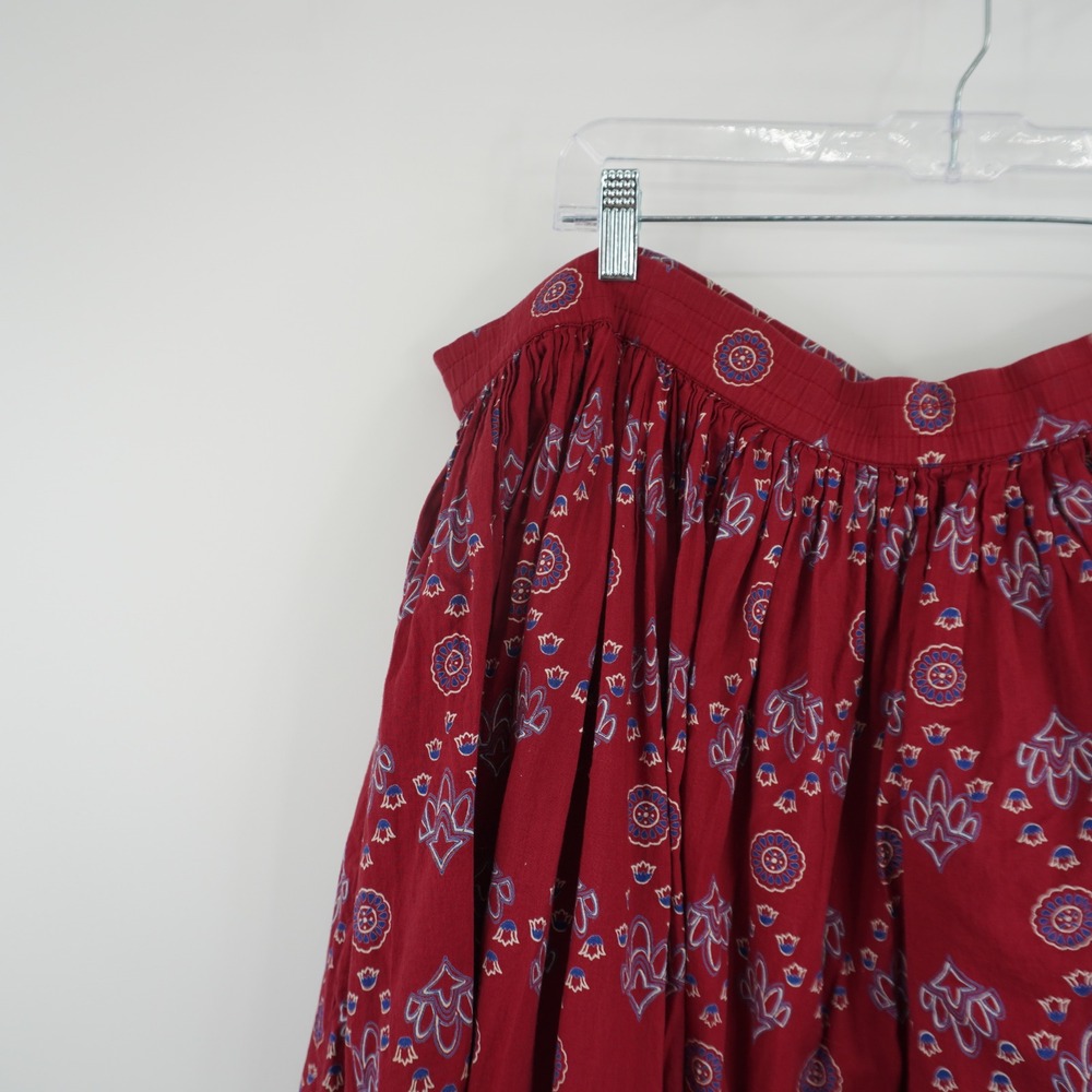 Cabela's Maxi Skirt Women Large Red Cotton Floral Block Print Elastic Waist - Picture 2 of 5